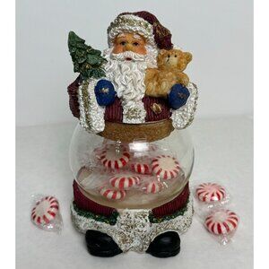 Santa Claus Glass Candy Dish 6" Removable Lid Holiday Hand-Painted Container